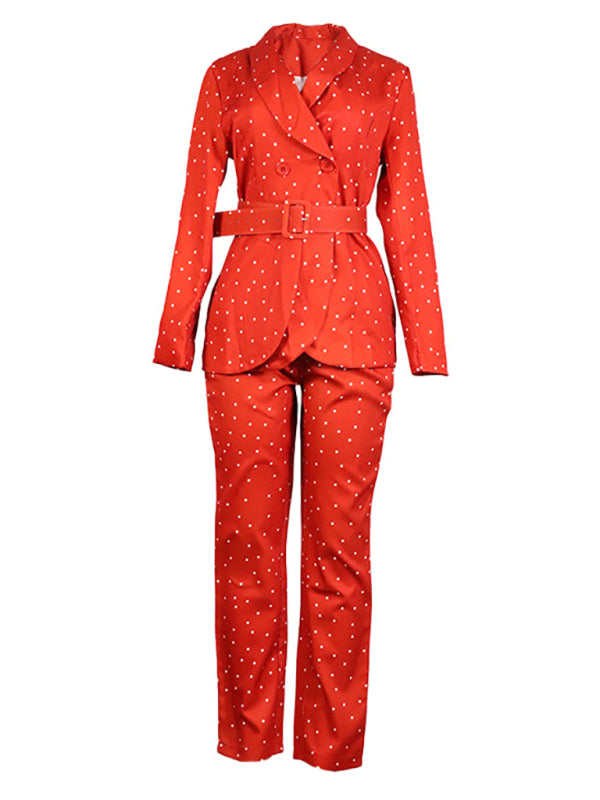 Studded Lapel Collar Knit Sweater Suit