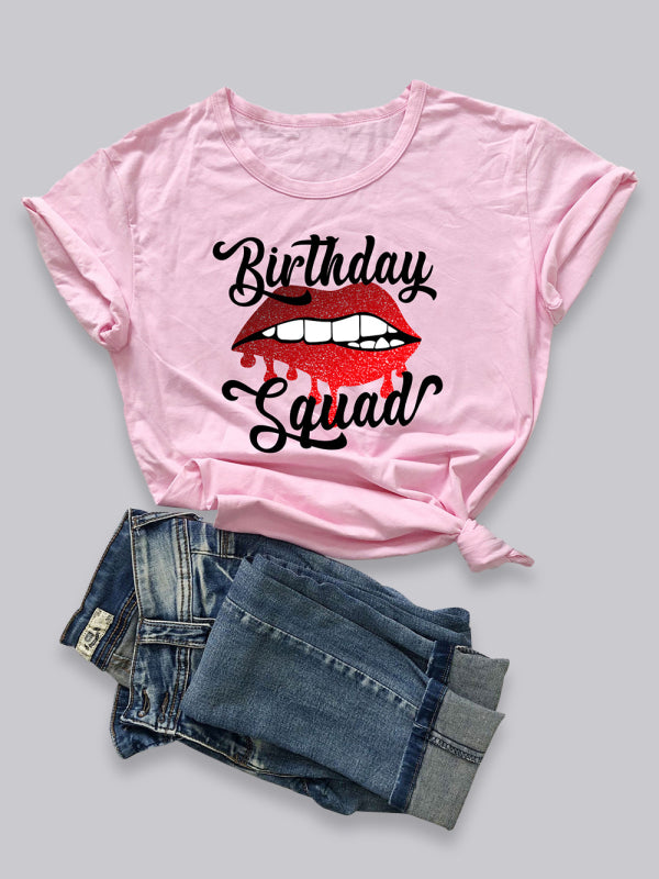 Lips Print Birthday Graphic Casual Tee