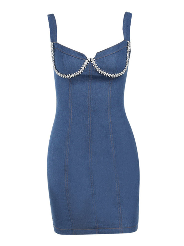 New sexy hottie suspender sexy hot diamond denim dress