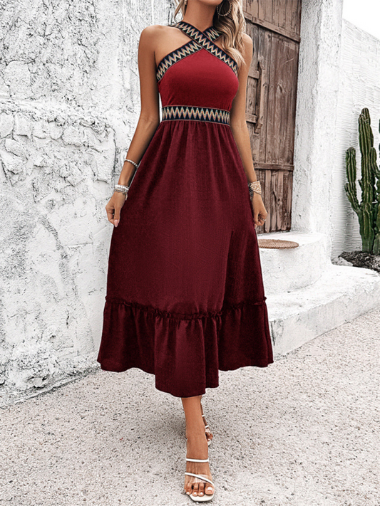 New elegant halter neck high waist dress