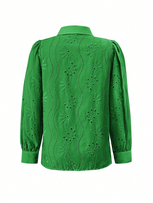 New Single Breasted Solid Color Embroidered Long Sleeve Lapel Shirt