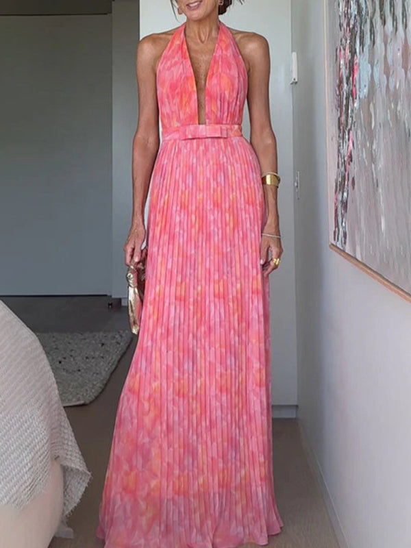 Sexy deep V halter dress